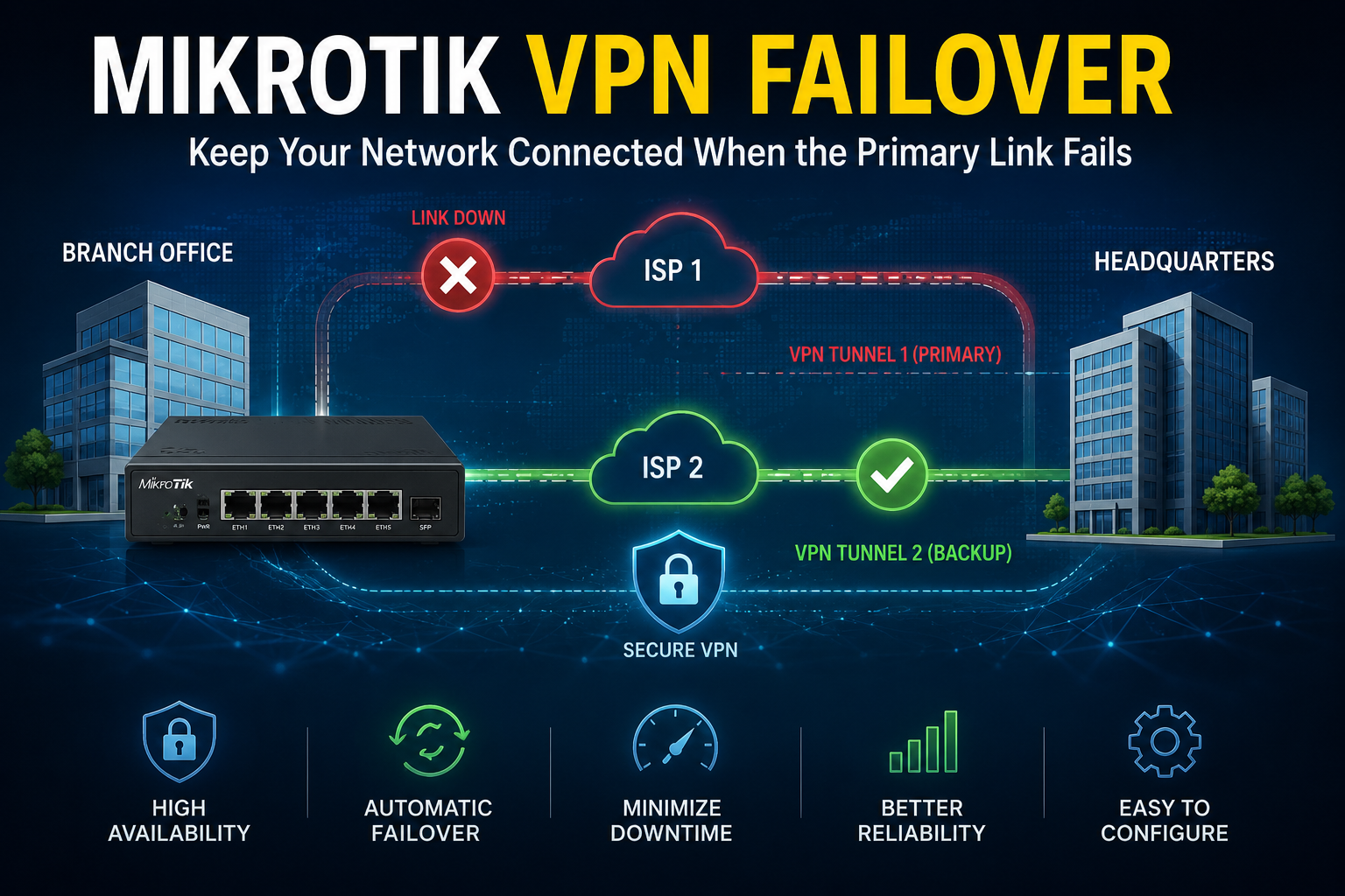VPN Failover MikroTik: Menjaga Koneksi Antar Kantor Tetap Aktif Saat Jalur Utama Bermasalah